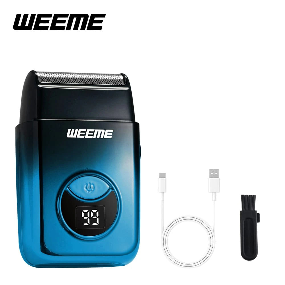 Kit de Toilettage Électrique WEEME 4-en-1 Homme: Tondeuse Cheveux, Nez, Rasoir, Graveur Rechargeable USB, Design Dégradé Bleu