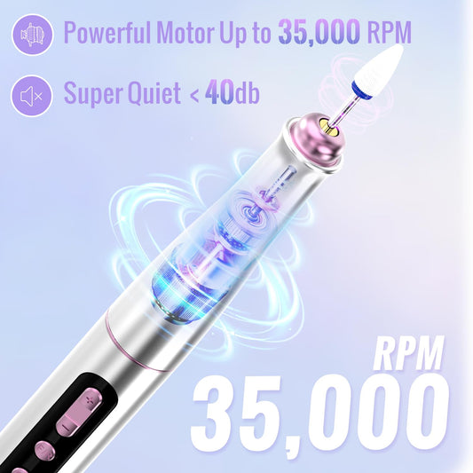 Denabuty DN-2402 – Ponceuse à Ongles Pro 35 000 RPM, Kit 12-en-1 Rechargeable avec Écran LED