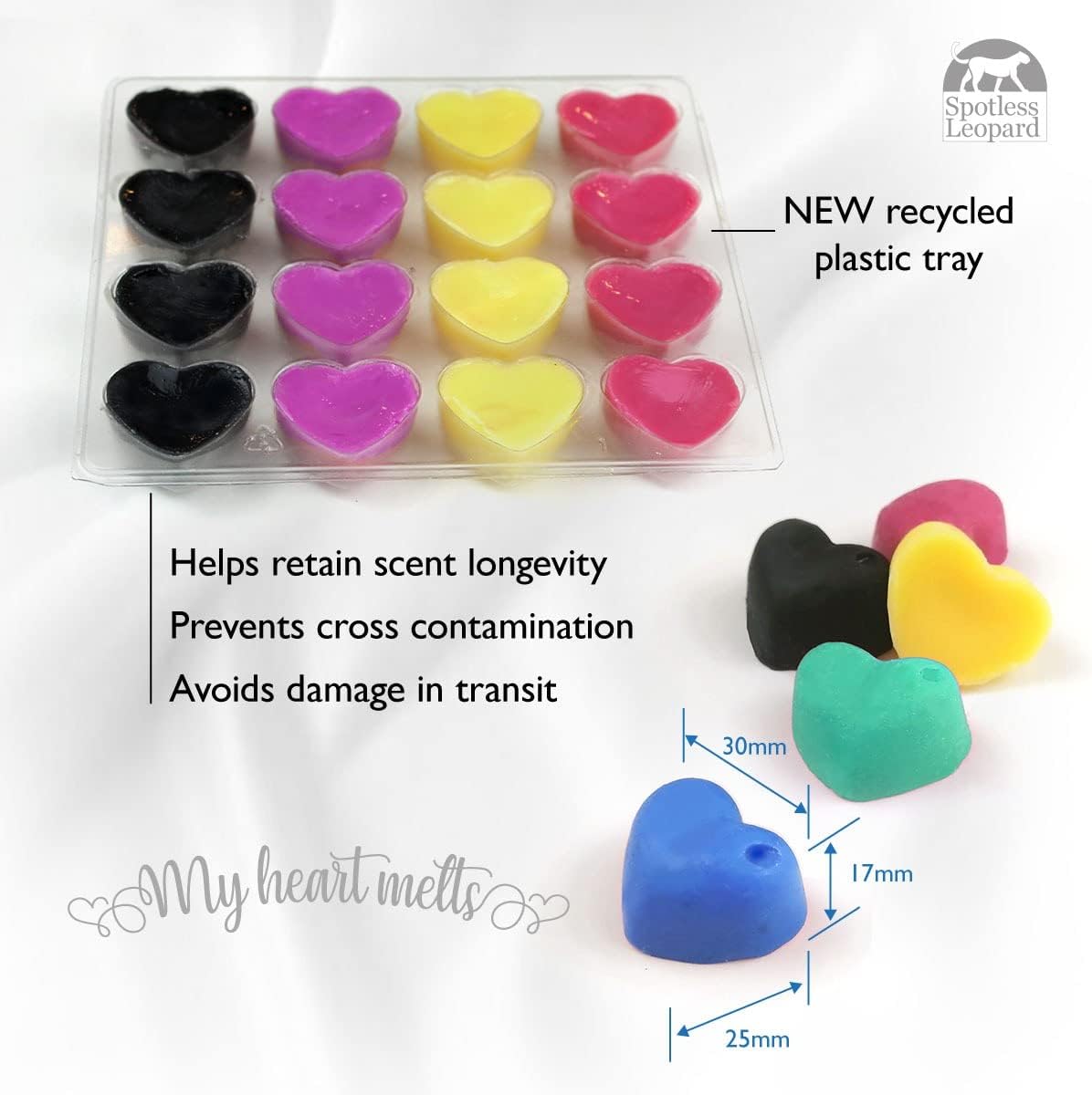 Baccarat Rouge – Cire Fondue en Forme de Cœur (16 x 5 g) – Coffret Cadeau Aromatique Spotless Leopard – Parfum Ravissant – Fabriqué au Royaume-Uni