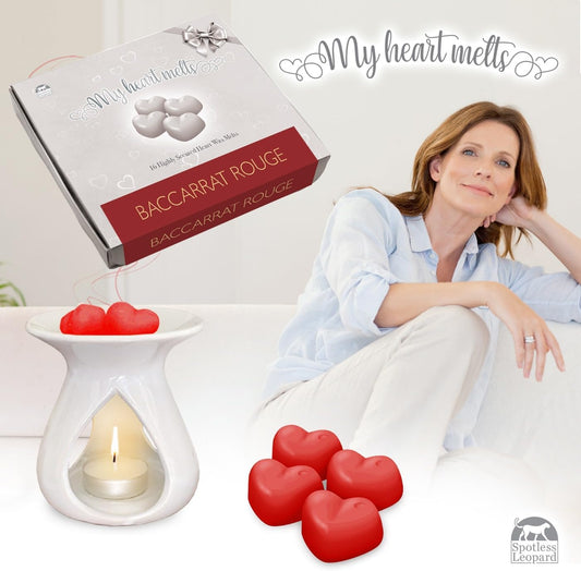 Baccarat Rouge – Cire Fondue en Forme de Cœur (16 x 5 g) – Coffret Cadeau Aromatique Spotless Leopard – Parfum Ravissant – Fabriqué au Royaume-Uni