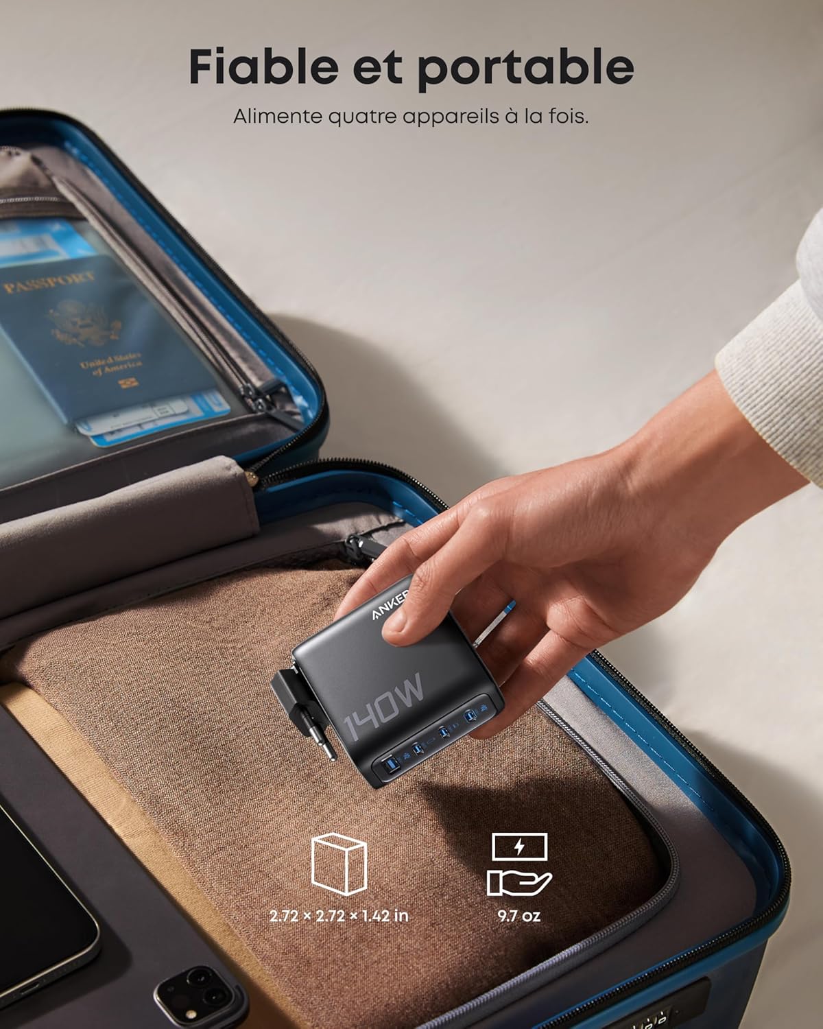 Anker Chargeur USB-C 140 W pour Ordinateur Portable – Bloc d’Alimentation GaN 4 Ports avec Charge Rapide, Contrôle Tactile, Compatible MacBook, iPhone 16/15/14, Samsung, Pixel