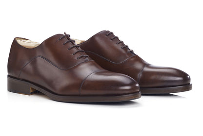 Richelieu homme Chocolat Patiné semelle cuir avec patin - GRAKLEY