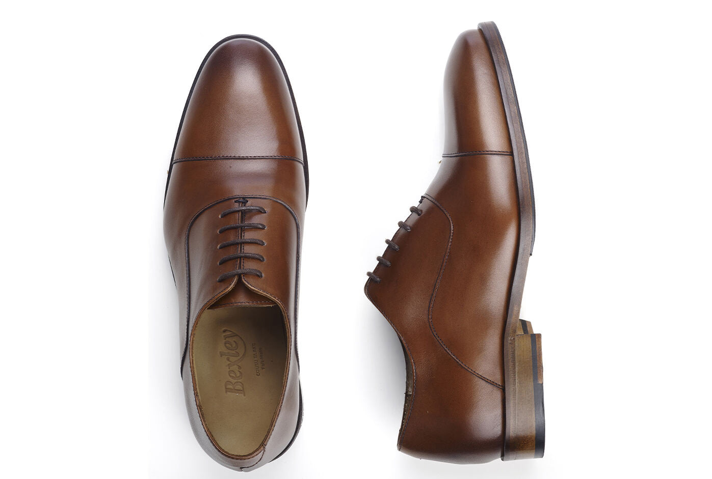 Richelieu homme Cognac Patiné semelle cuir avec patin - GRAKLEY
