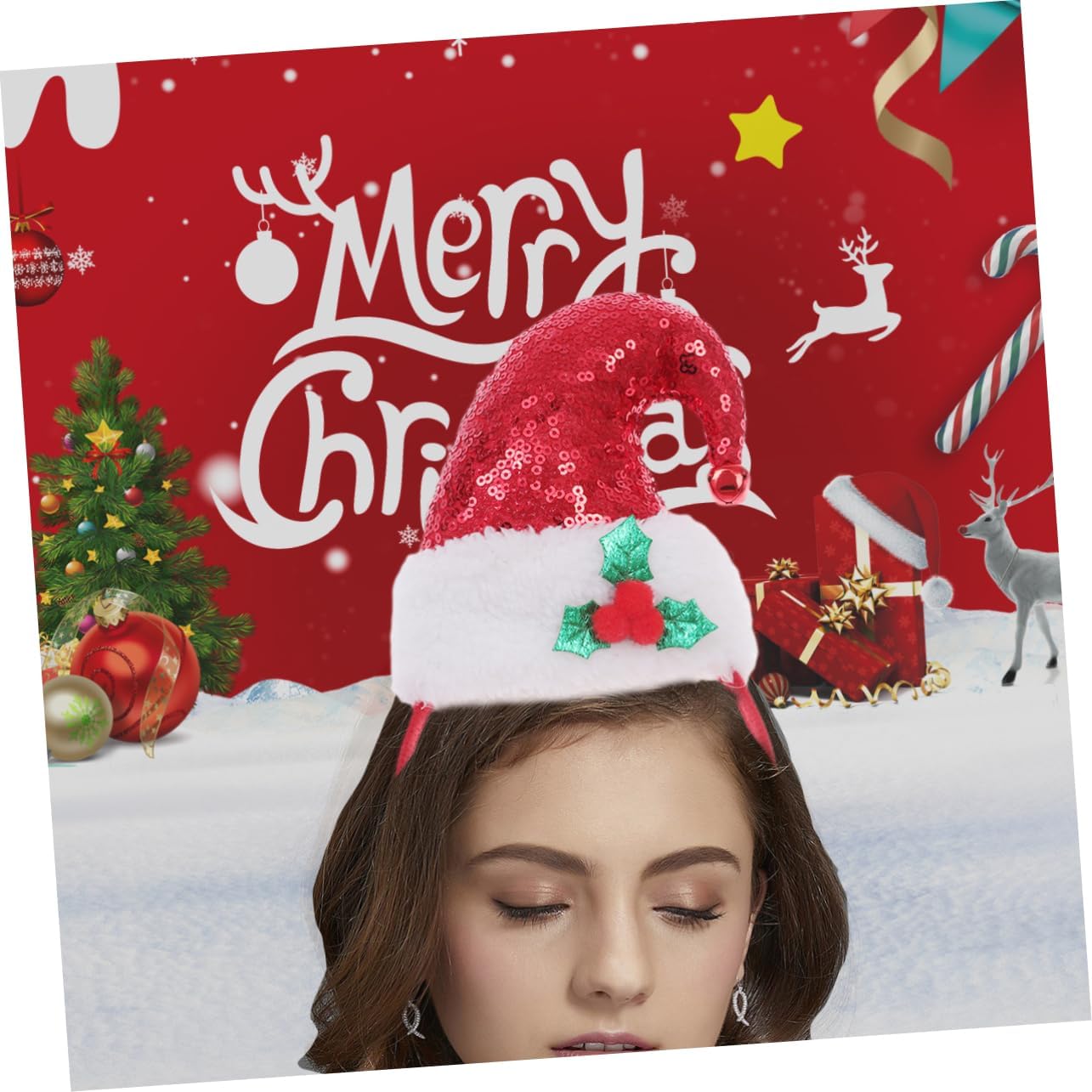 ABOOFAN 3 Pièces Chapeau Bandeau Sequin Bandeau Chapeaux De Noël Cheveux Cerceau Chapeau De Noël Bandes De Cheveux Bande De Cheveux De Noël Coiffure De Noël Chapeau De Père Noël