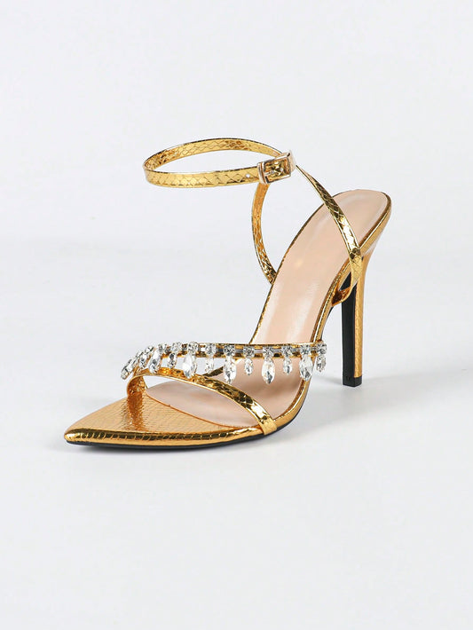 Sandales Stiletto Jin Bei Qi Femme, Strass, Chaîne Diamant, Bride Cheville, Fête