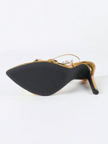 Sandales Stiletto Jin Bei Qi Femme, Strass, Chaîne Diamant, Bride Cheville, Fête