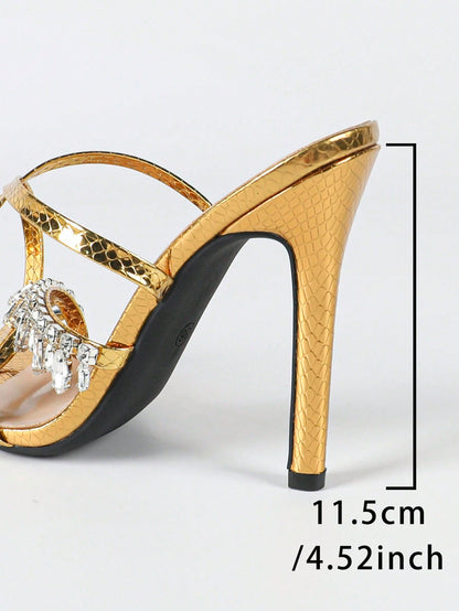 Sandales Stiletto Jin Bei Qi Femme, Strass, Chaîne Diamant, Bride Cheville, Fête