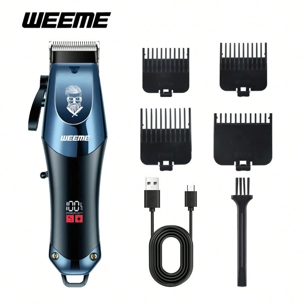 Kit de Toilettage Électrique WEEME 4-en-1 Homme: Tondeuse Cheveux, Nez, Rasoir, Graveur Rechargeable USB, Design Dégradé Bleu