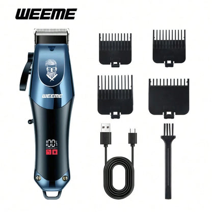 Kit de Toilettage Électrique WEEME 4-en-1 Homme: Tondeuse Cheveux, Nez, Rasoir, Graveur Rechargeable USB, Design Dégradé Bleu