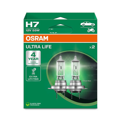 OSRAM H7 ULTRA LIFE – Ampoules Halogènes Longue Durée, 2 pièces, Boîte Pliable