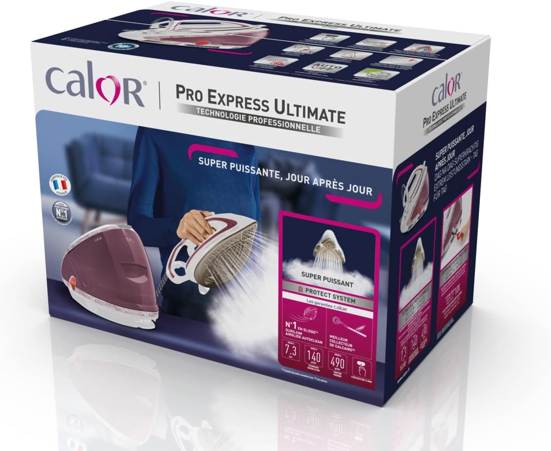 Calor Pro Express Ultimate GV9560C0 – Centrale Vapeur Haute Pression 7,3 bars, Fonction Pressing 490 g/min, Collecteur de Calcaire, Fabriquée en France, Violet