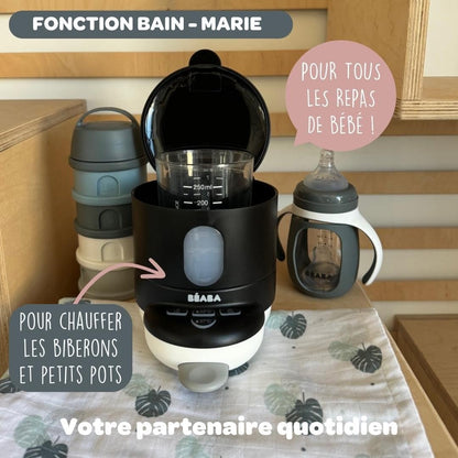 BÉABA Bib’Expresso – Préparateur et Chauffe Biberon/Petits Pots, Distributeur d’Eau à Température Exacte, Instantané et Rapide, Bain-Marie, 2 Températures, Chauffe-Biberon Amovible, Noir
