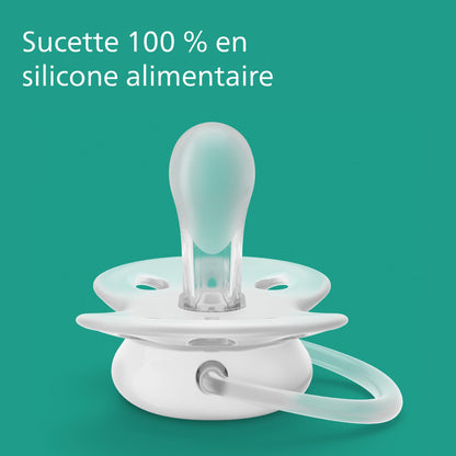 Philips Avent Lot de 4 sucettes ultra-douces et souples pour bébés âgés de 0 à 6 mois, 0% BPA, avec étui de transport stérilisateur (modèle SCF091/35)