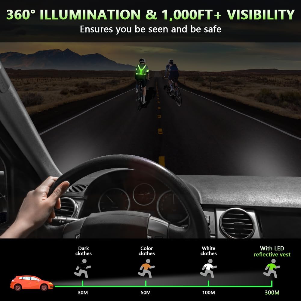 Adiwo Gilet de Sécurité LED – Kit Réfléchissant Jour et Nuit pour Vélo, Course, Jogging, Haute Visibilité, Unisexe Enfant/Adulte, Vert
