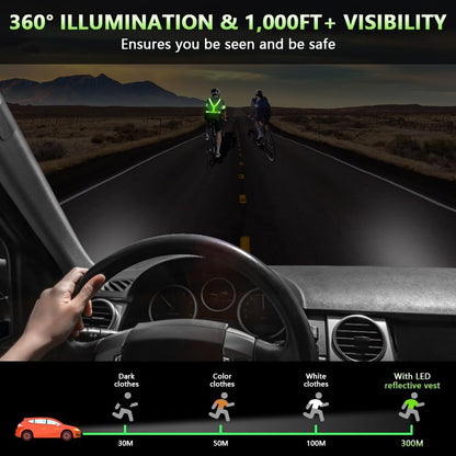 Adiwo Gilet de Sécurité LED – Kit Réfléchissant Jour et Nuit pour Vélo, Course, Jogging, Haute Visibilité, Unisexe Enfant/Adulte, Vert