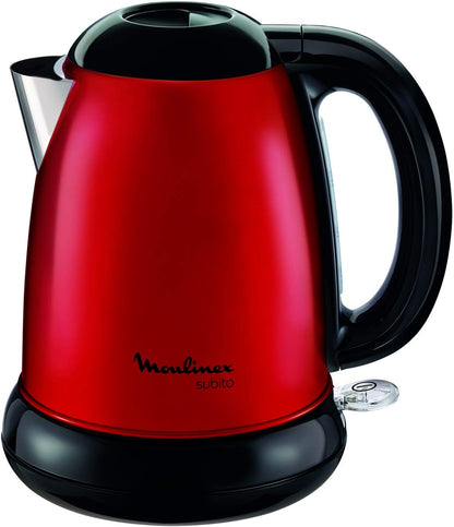 Moulinex Subito, Bouilloire sans fil, Capacité 1,7 L, Inox, Résistance cachée, Niveau d’eau visible, Facile d'utilisation, Rouge, BY540510