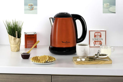 Moulinex Subito, Bouilloire sans fil, Capacité 1,7 L, Inox, Résistance cachée, Niveau d’eau visible, Facile d'utilisation, Rouge, BY540510