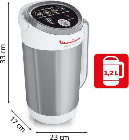 Moulinex Blender Chauffant LM841110 – 1000 W, Capacité 1,2 L, 5 Programmes Automatiques, Double Paroi, Soupe, Velouté, Compote, Smoothie, Maintien au Chaud, Easy Soup, Argent
