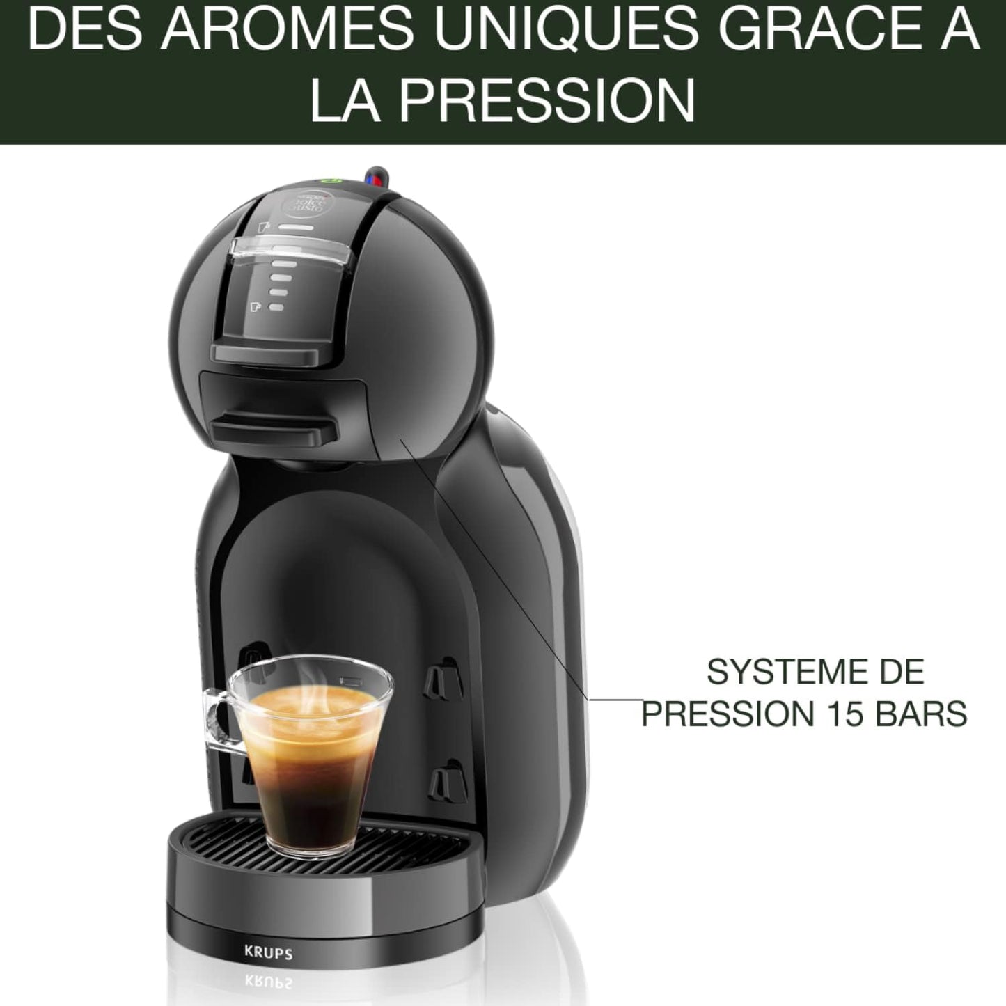 Krups Nescafé Dolce Gusto Mini Me – Cafetière à Capsules 15 Bars, 0,8 L, Boissons Chaudes et Froides, Play&Select, Thermoblock, 35 Types de Café, Noire, KP1238AS