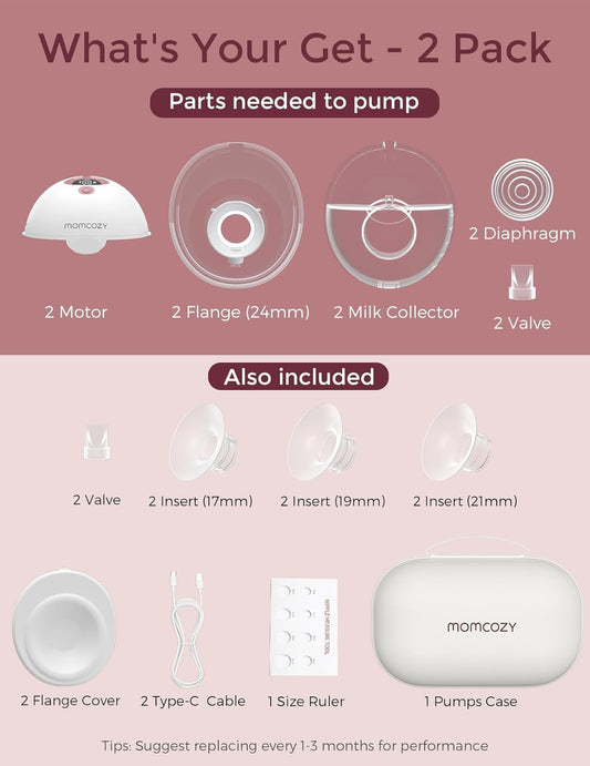 Momcozy M5 Tire-Lait Electrique Mains Libres Portable, de la Bouche de Bébé Bride à Double Étanchéité, 3 Modes & 9 Niveaux Réglables, Confort 24 mm (Rouge, 2 Pièce)