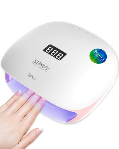 SUNUV – Lampe UV/LED Professionnelle 48W pour Ongles Gel | Séchage Rapide, Capteur Automatique, Écran LCD, 4 Minuteries – Rose