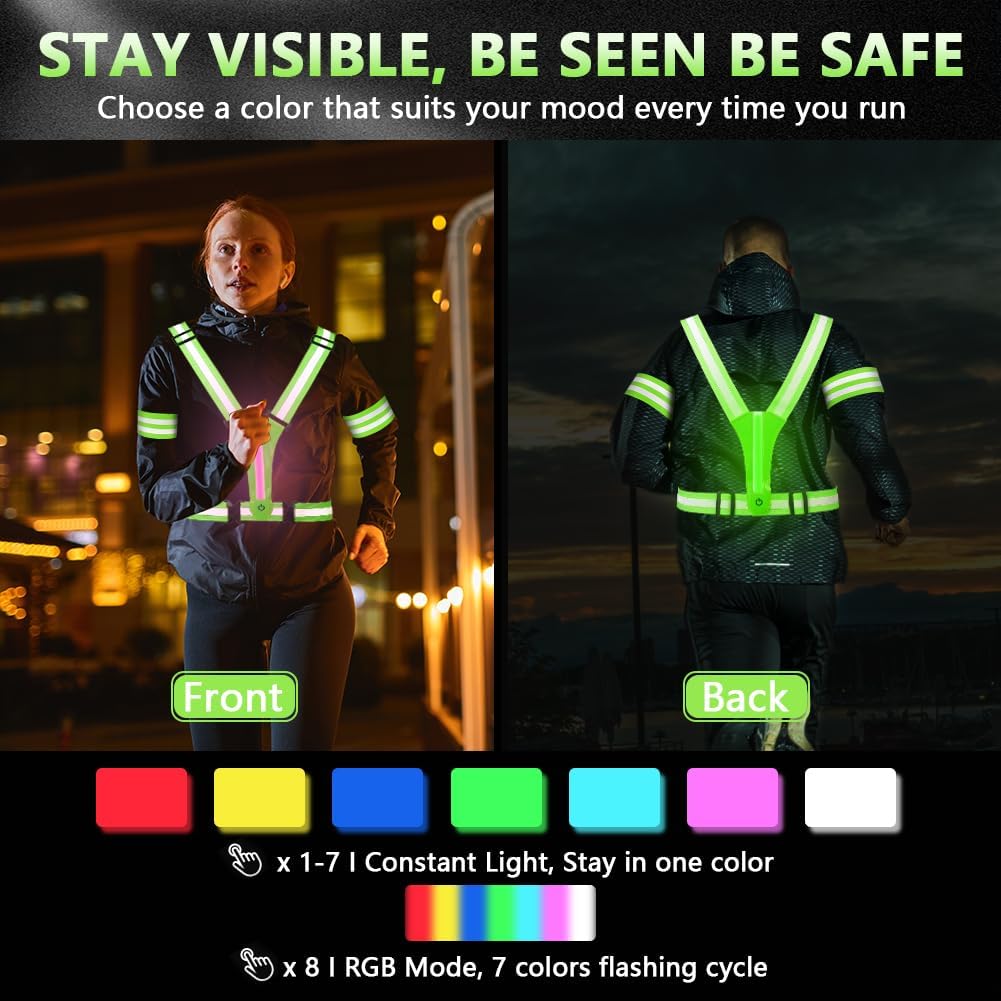 Adiwo Gilet de Sécurité LED – Kit Réfléchissant Jour et Nuit pour Vélo, Course, Jogging, Haute Visibilité, Unisexe Enfant/Adulte, Vert