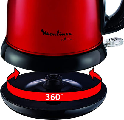 Moulinex Subito, Bouilloire sans fil, Capacité 1,7 L, Inox, Résistance cachée, Niveau d’eau visible, Facile d'utilisation, Rouge, BY540510