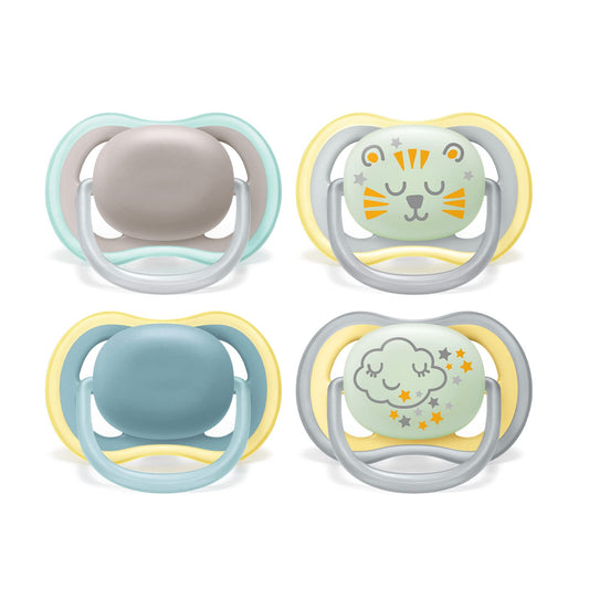 Philips Avent – Lot de 4 sucettes Ultra Air légères, aérées et phosphorescentes pour les bébés de 18 mois et plus (modèle SCF349/43)