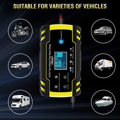 URAQT Chargeur Batterie Intelligent 8A 12V/24V – Mainteneur et Réparateur avec Écran LCD Tactile, Multi-Protect, pour Voiture et Camion (AGM/Gel/Wet/SLA)