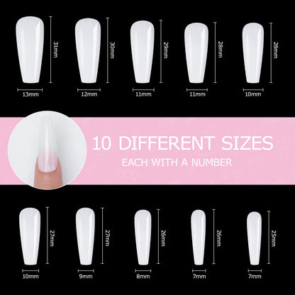 Carehabi – 500 Capsules Ongles Acryliques Blanches 10 Tailles + Boîte de Rangement | Pour Studios Manucure & Nail Art DIY