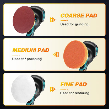 Polisseuse Voiture Sans Fil 150 mm à Double Action – 2×21V 2000mAh Batteries, Kit 13 pcs, 6 Vitesses Réglables 5500 RPM, Lustreuse Orbitale pour Cirage et Rénovation Auto