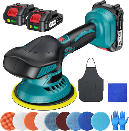 Polisseuse Voiture Sans Fil 150 mm à Double Action – 2×21V 2000mAh Batteries, Kit 13 pcs, 6 Vitesses Réglables 5500 RPM, Lustreuse Orbitale pour Cirage et Rénovation Auto