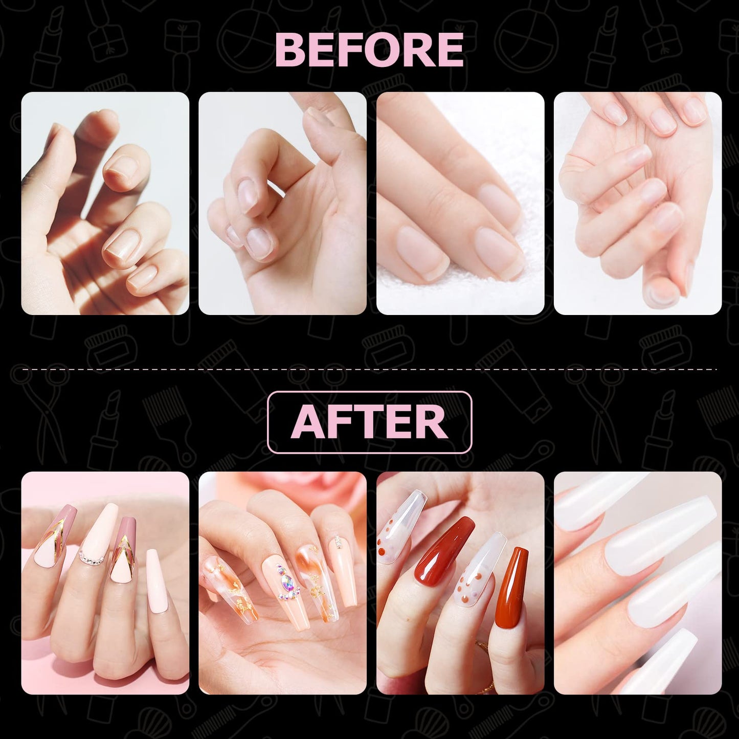 Carehabi – 500 Capsules Ongles Acryliques Blanches 10 Tailles + Boîte de Rangement | Pour Studios Manucure & Nail Art DIY