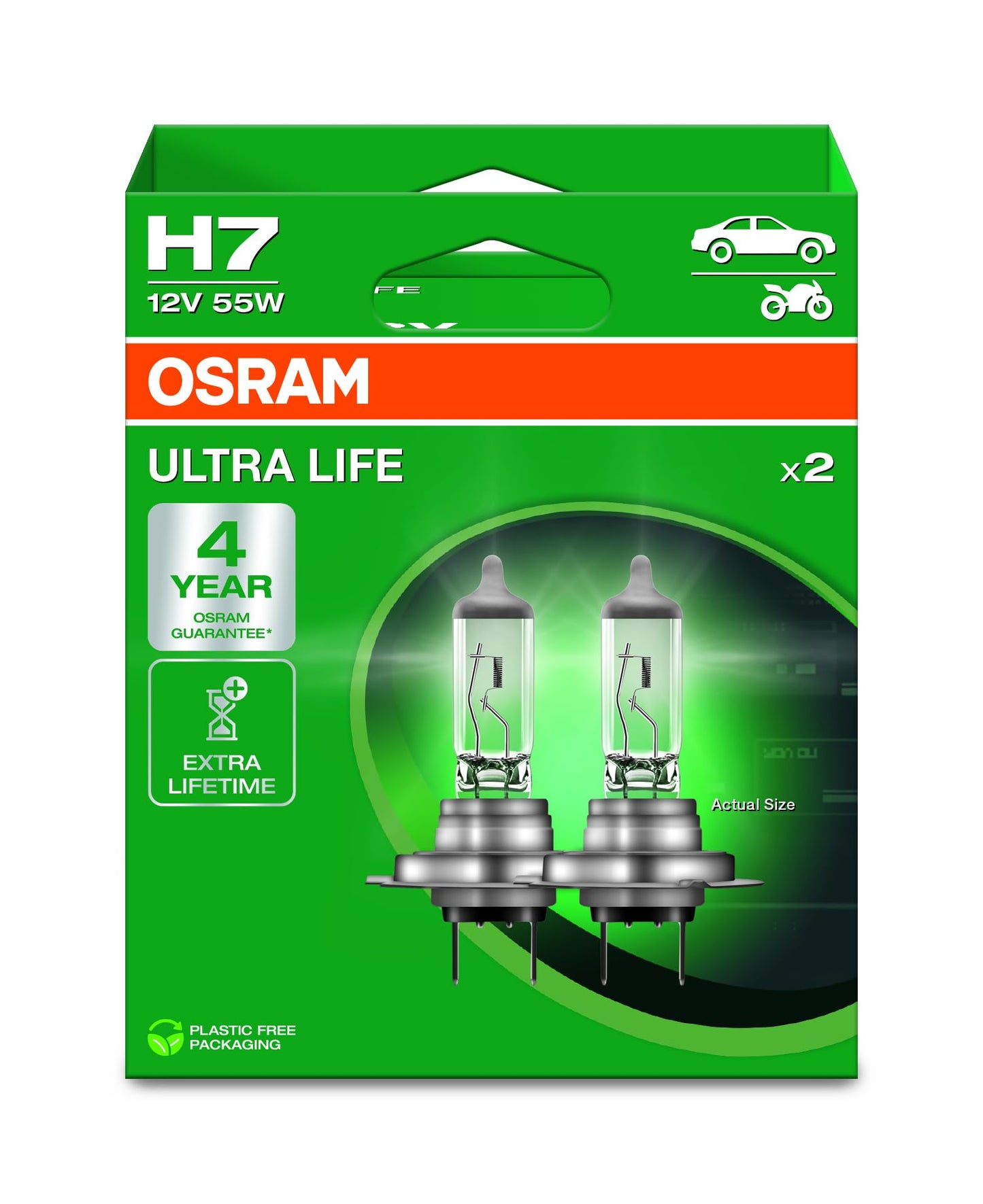 OSRAM H7 ULTRA LIFE – Ampoules Halogènes Longue Durée, 2 pièces, Boîte Pliable