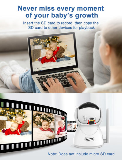 OBVHNUA Babyphone avec Caméra 5 Pouces 720p IPS HD Vidéo Babyphone Enregistrement vidéo Zoom Numérique Deux Voies Audio VOX Mode Vision Nocturne Surveillance de la Température 8 Berceuses 5 Réveils