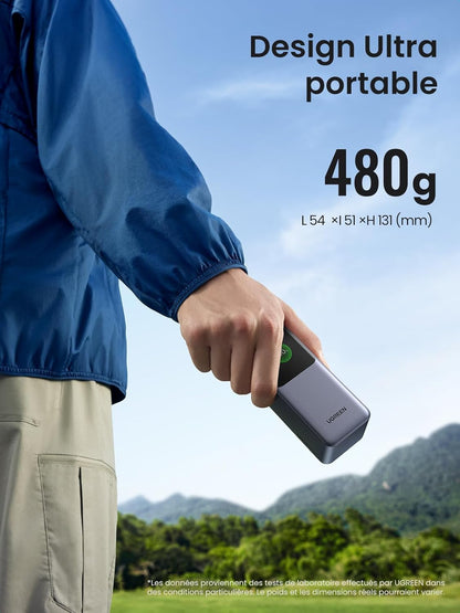 UGREEN Nexode 130 W – Batterie Externe 20 000 mAh Power Bank Portable, 3 Ports USB-C/PD 3.0, Charge Rapide 100 W, Écran TFT, Compatible iPhone 13-17, iPad, MacBook, Galaxy S24-S25