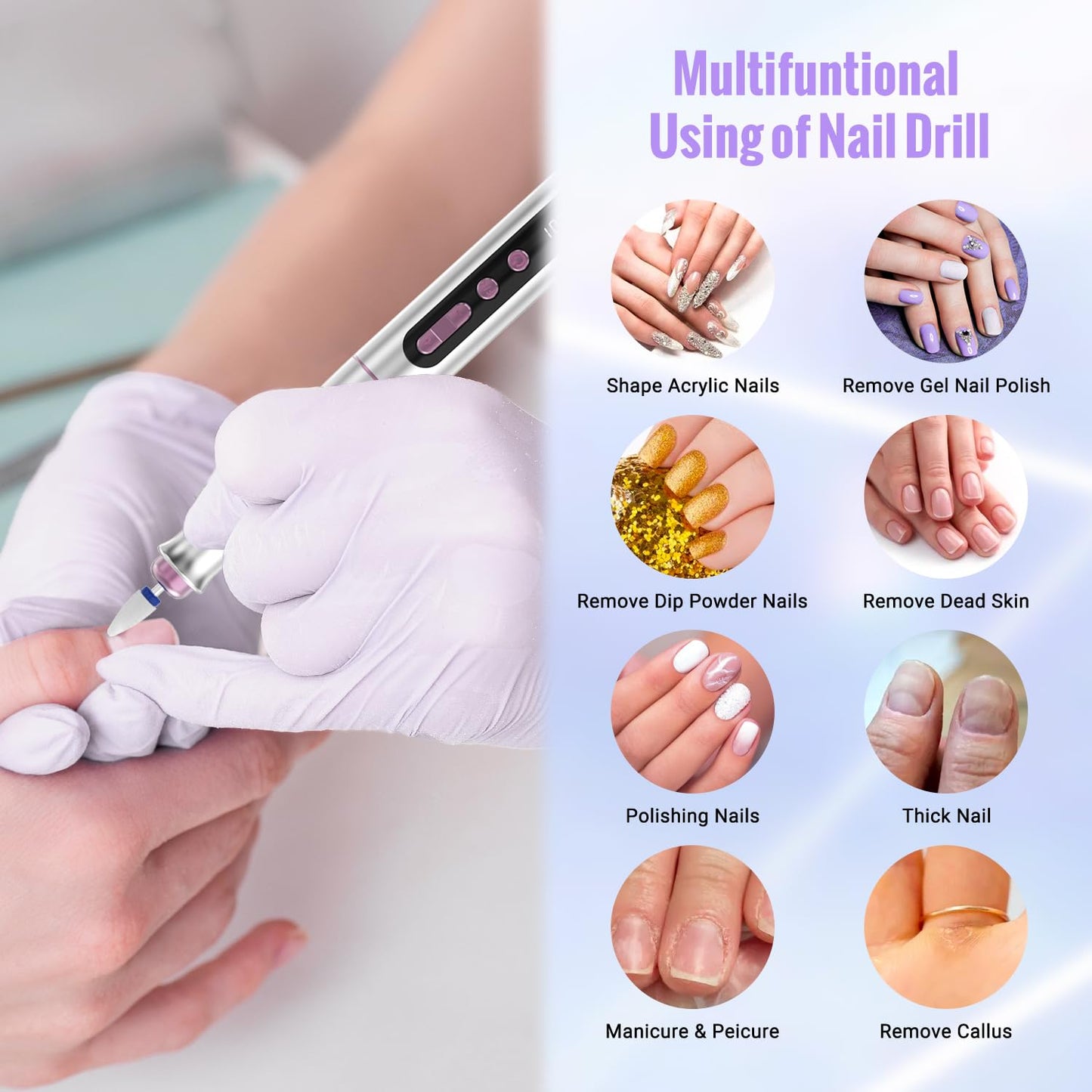 Denabuty DN-2402 – Ponceuse à Ongles Pro 35 000 RPM, Kit 12-en-1 Rechargeable avec Écran LED