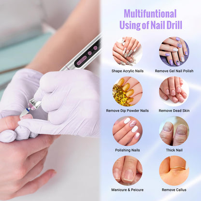 Denabuty DN-2402 – Ponceuse à Ongles Pro 35 000 RPM, Kit 12-en-1 Rechargeable avec Écran LED