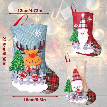 Udbrud 3 Pièces Chaussette de Noel, Chaussettes de Noël à Suspendre 3D Chaussette pour Cheminée Sac de Bonbons Bas Noël Chaussettes Sac Cadeau Décoration pour Arbre, Cheminée, Vitrine, Sac de Bonbons