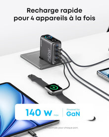 Anker Chargeur USB-C 140 W pour Ordinateur Portable – Bloc d’Alimentation GaN 4 Ports avec Charge Rapide, Contrôle Tactile, Compatible MacBook, iPhone 16/15/14, Samsung, Pixel