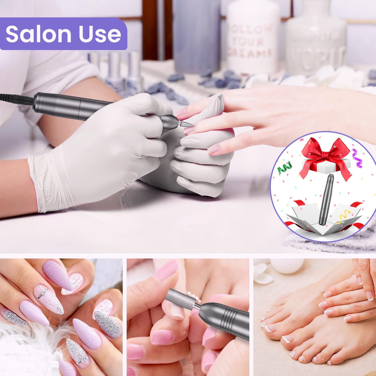 Ponceuse à Ongles Professionnelle 20 000 RPM – Lime Électrique Silencieuse et Portable pour Manucure/Pédicure, Ongles Acryliques et Gel