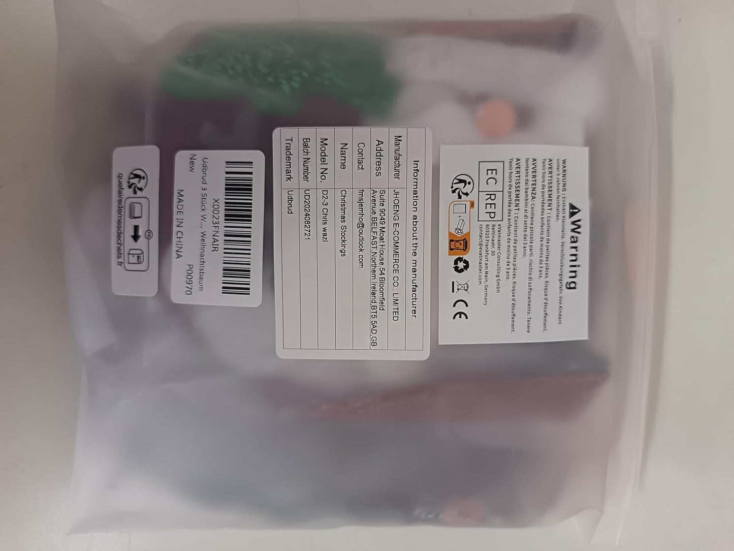 Udbrud 3 Pièces Chaussette de Noel, Chaussettes de Noël à Suspendre 3D Chaussette pour Cheminée Sac de Bonbons Bas Noël Chaussettes Sac Cadeau Décoration pour Arbre, Cheminée, Vitrine, Sac de Bonbons