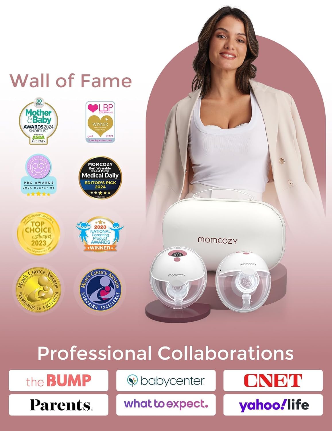 Momcozy M5 Tire-Lait Electrique Mains Libres Portable, de la Bouche de Bébé Bride à Double Étanchéité, 3 Modes & 9 Niveaux Réglables, Confort 24 mm (Rouge, 2 Pièce)