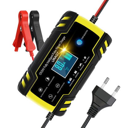 URAQT Chargeur Batterie Intelligent 8A 12V/24V – Mainteneur et Réparateur avec Écran LCD Tactile, Multi-Protect, pour Voiture et Camion (AGM/Gel/Wet/SLA)