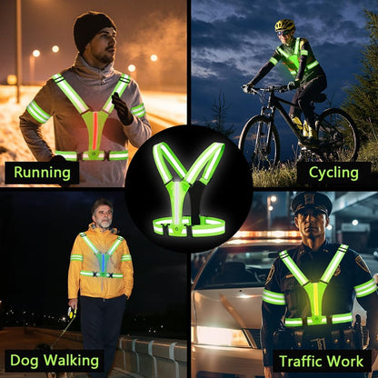 Adiwo Gilet de Sécurité LED – Kit Réfléchissant Jour et Nuit pour Vélo, Course, Jogging, Haute Visibilité, Unisexe Enfant/Adulte, Vert