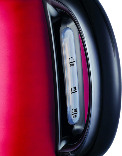 Moulinex Subito, Bouilloire sans fil, Capacité 1,7 L, Inox, Résistance cachée, Niveau d’eau visible, Facile d'utilisation, Rouge, BY540510