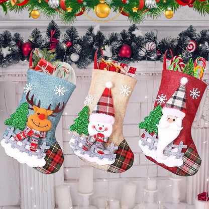Udbrud 3 Pièces Chaussette de Noel, Chaussettes de Noël à Suspendre 3D Chaussette pour Cheminée Sac de Bonbons Bas Noël Chaussettes Sac Cadeau Décoration pour Arbre, Cheminée, Vitrine, Sac de Bonbons