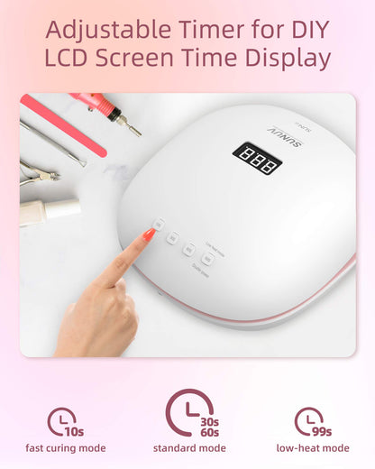 SUNUV – Lampe UV/LED Professionnelle 48W pour Ongles Gel | Séchage Rapide, Capteur Automatique, Écran LCD, 4 Minuteries – Rose