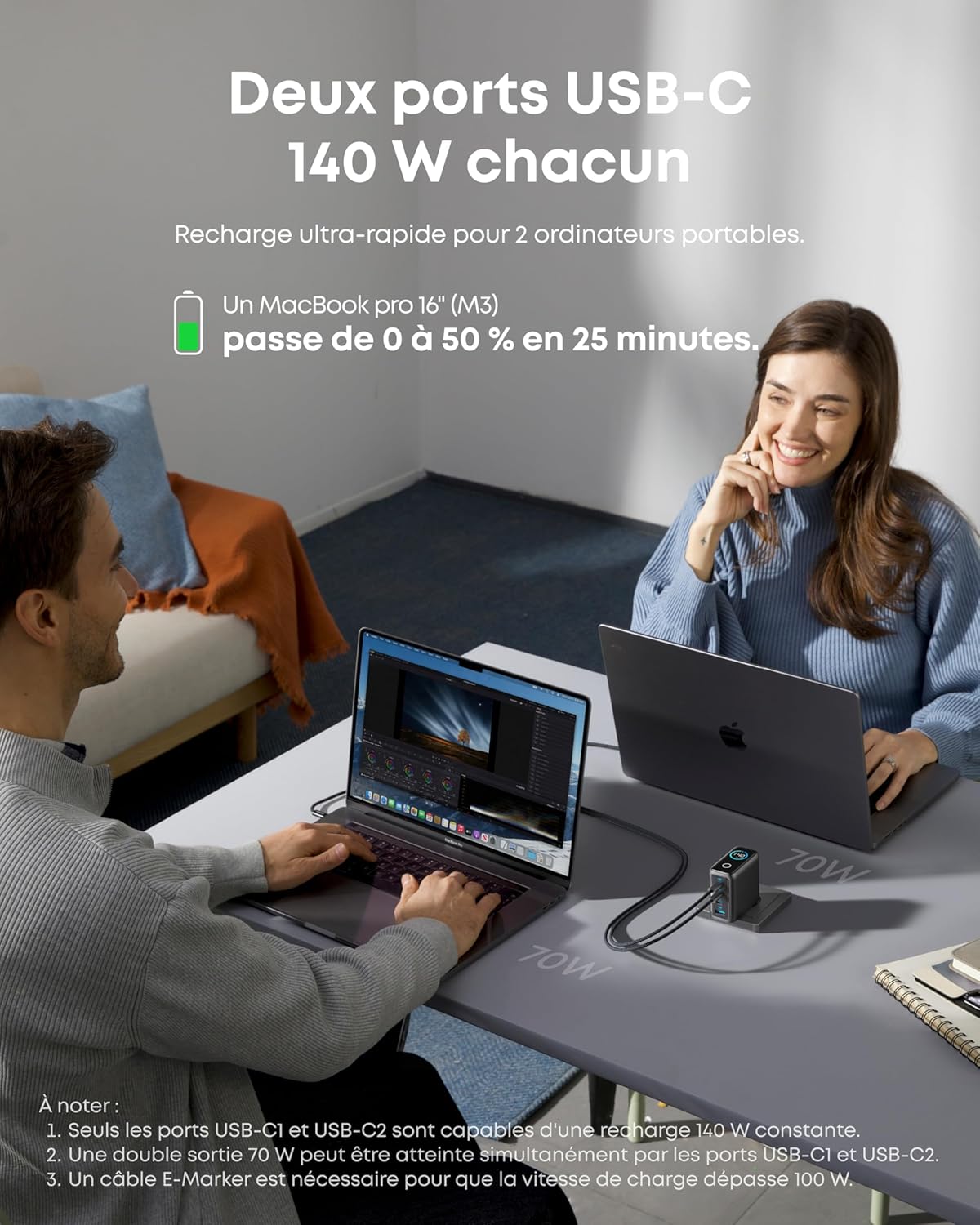 Anker Chargeur USB-C 140 W pour Ordinateur Portable – Bloc d’Alimentation GaN 4 Ports avec Charge Rapide, Contrôle Tactile, Compatible MacBook, iPhone 16/15/14, Samsung, Pixel