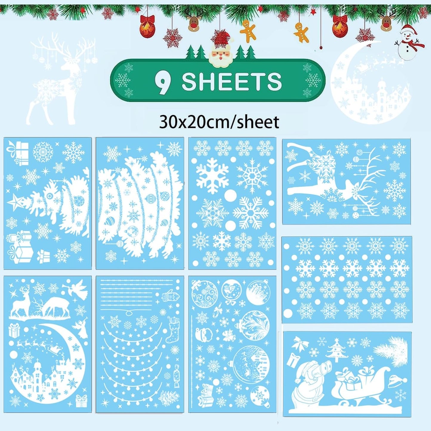 Wybtbm Lot de 287 autocollants de Noël réutilisables pour fenêtres et décoration de maison